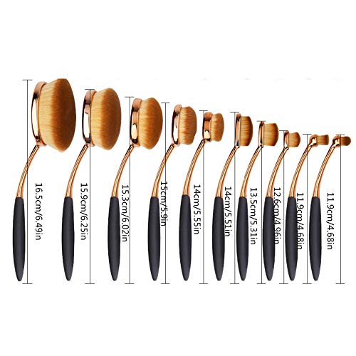 FeelavaBrochas de maquillaje, 10 piezas de pinceles de mezcla de tinta, varios tamaños, para mujeres, utensilios de maquillaje, suave,de cepillo de dientes, herramienta para polvo corrector, Negro