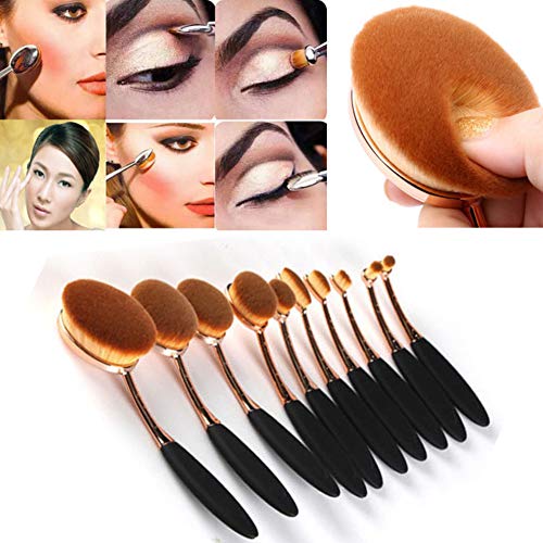 FeelavaBrochas de maquillaje, 10 piezas de pinceles de mezcla de tinta, varios tamaños, para mujeres, utensilios de maquillaje, suave,de cepillo de dientes, herramienta para polvo corrector, Negro