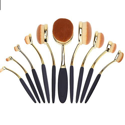 FeelavaBrochas de maquillaje, 10 piezas de pinceles de mezcla de tinta, varios tamaños, para mujeres, utensilios de maquillaje, suave,de cepillo de dientes, herramienta para polvo corrector, Negro