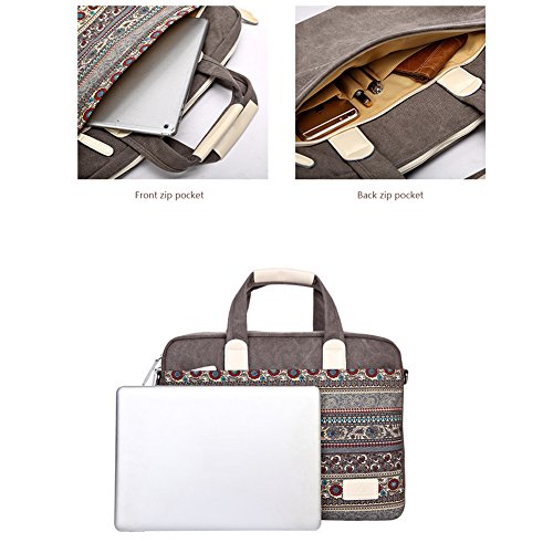 Feisman 15-15.6 Pulgadas Canvas Bolsas para Laptop, Estuche para portátil de 15"MacBook Pro Retina Lenovo DELL Chromebook ASUS -(Gris)