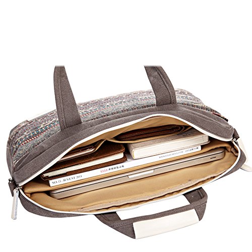 Feisman 15-15.6 Pulgadas Canvas Bolsas para Laptop, Estuche para portátil de 15"MacBook Pro Retina Lenovo DELL Chromebook ASUS -(Gris)