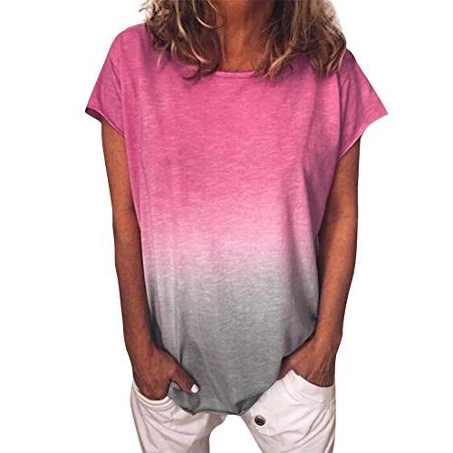 FELZ Blusa de Manga Corta para Mujer Casual Camiseta túnica Degradado de Color Blusa Deportiva Suelta de Verano de Cuello Redondo Original Tops Basica tee