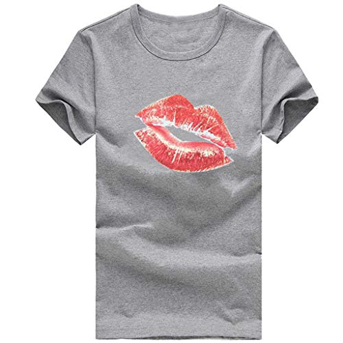 FELZ Camiseta para Mujer, Mujeres Niñas Tallas Grandes Labios Imprimir Camiseta de Manga Corta Blusa Tops