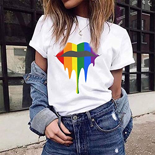 FELZ Camisetas Mujer Originales Manga Corta Verano Talla Grandes Labios impresión Blusa Casual Deporte T-Shirt Verano Tops Basica tee