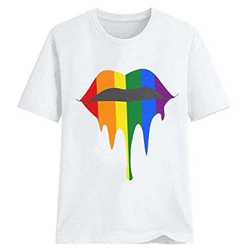 FELZ Camisetas Mujer Originales Manga Corta Verano Talla Grandes Labios impresión Blusa Casual Deporte T-Shirt Verano Tops Basica tee