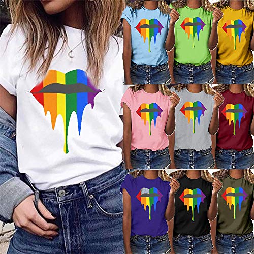 FELZ Camisetas Mujer Originales Manga Corta Verano Talla Grandes Labios impresión Blusa Casual Deporte T-Shirt Verano Tops Basica tee