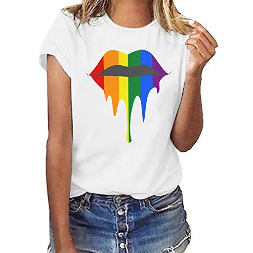 FELZ Camisetas Mujer Originales Manga Corta Verano Talla Grandes Labios impresión Blusa Casual Deporte T-Shirt Verano Tops Basica tee