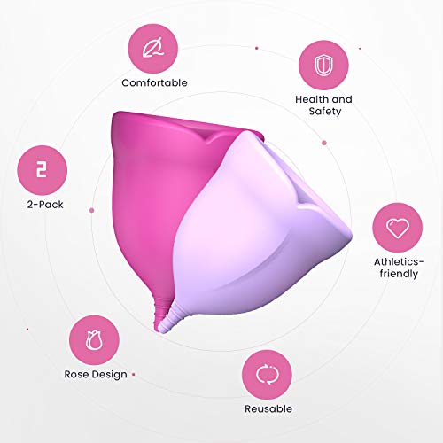 Femometer Copa Menstrual (1 Piezas Pequeña y 1 Piezas Grande)- Silicona suave reutilizable de grado medicinal - Menstrual Cup (Rosa y morado)