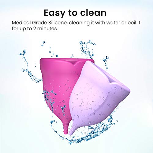 Femometer Copa Menstrual (1 Piezas Pequeña y 1 Piezas Grande)- Silicona suave reutilizable de grado medicinal - Menstrual Cup (Rosa y morado)