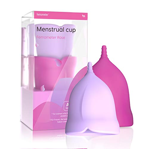 Femometer Copa Menstrual (1 Piezas Pequeña y 1 Piezas Grande)- Silicona suave reutilizable de grado medicinal - Menstrual Cup (Rosa y morado)