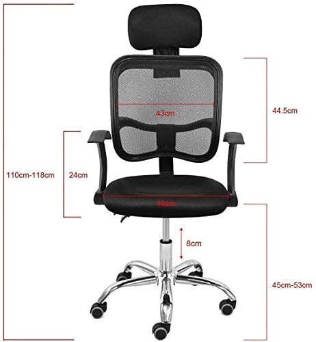 Femor Silla de Escritorio de Oficinam con Respaldo Transpirable, Silla de Escritorio Ergonómica con Reposacabezas, Soporte Lumbar Ajustable, Altura Ajustable, Carga Máxima 130 kg, Negro