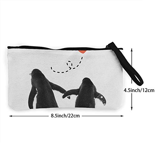 Fenmeegy Lindo pingüino Monedero en efectivo con cambio de lona lindo, bolsa de maquillaje, bolsa para teléfono celular con asa, billetera, bolsa para cambio