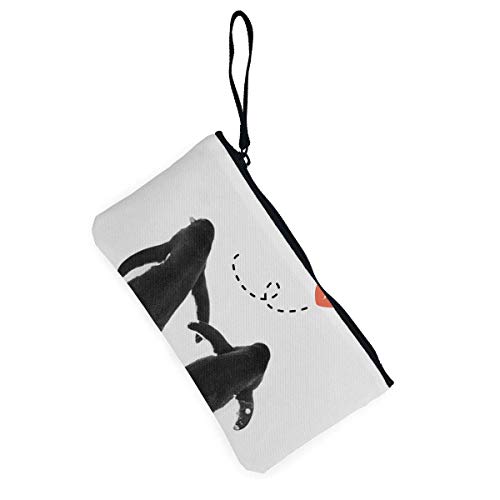 Fenmeegy Lindo pingüino Monedero en efectivo con cambio de lona lindo, bolsa de maquillaje, bolsa para teléfono celular con asa, billetera, bolsa para cambio