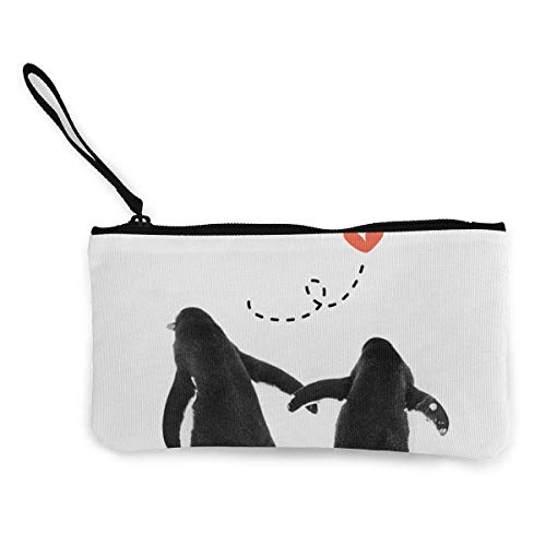 Fenmeegy Lindo pingüino Monedero en efectivo con cambio de lona lindo, bolsa de maquillaje, bolsa para teléfono celular con asa, billetera, bolsa para cambio