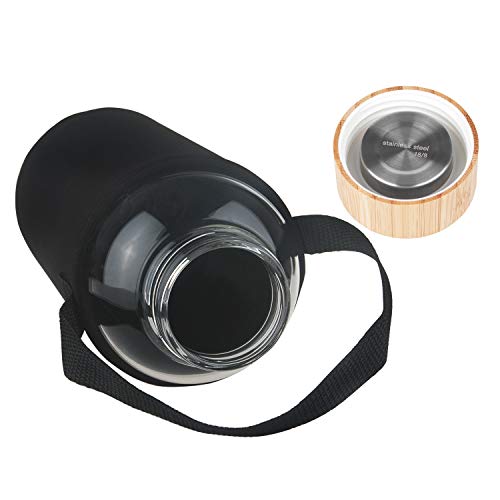 Ferexer Botella de Agua de Cristal con Tapa de bambú Funda de Neopreno 1500 ml, 1,5 L