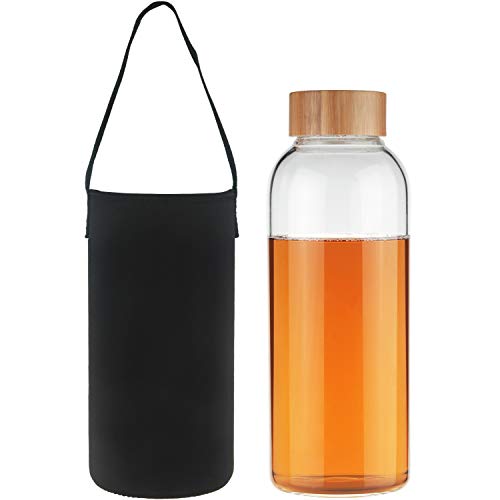 Ferexer Botella de Agua de Cristal con Tapa de bambú Funda de Neopreno 1500 ml, 1,5 L