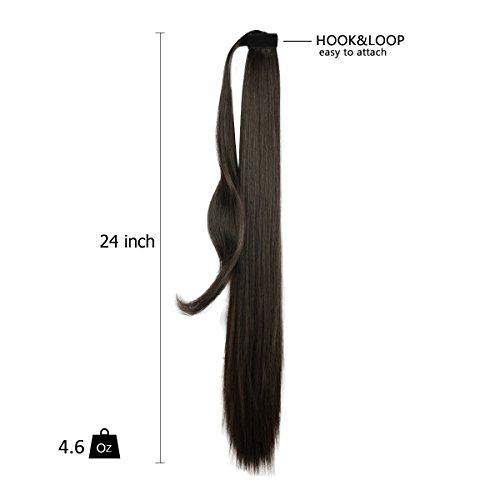 FESHFEN Cola de Caballo Extensiones Postizos de pelo fibras sintéticas de cabello pelo liso largo 61cm, 125g