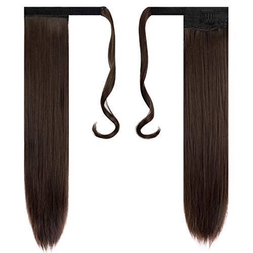 FESHFEN Cola de Caballo Extensiones Postizos de pelo fibras sintéticas de cabello pelo liso largo 61cm, 125g