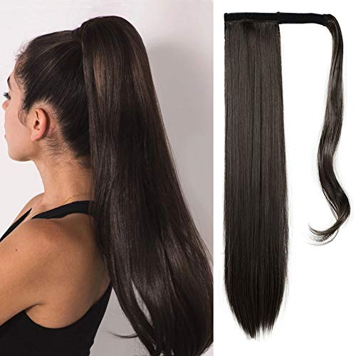 FESHFEN Cola de Caballo Extensiones Postizos de pelo fibras sintéticas de cabello pelo liso largo 61cm, 125g