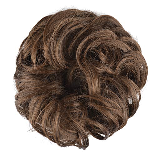 FESHFEN Moño Postizo Rizado, Coletero Postizo Sintético Moño Postizos de Pelo Natural Rizado Ondulado Postizo recogidos Coletero para Mujeres Coleta Extensiones de Cabello