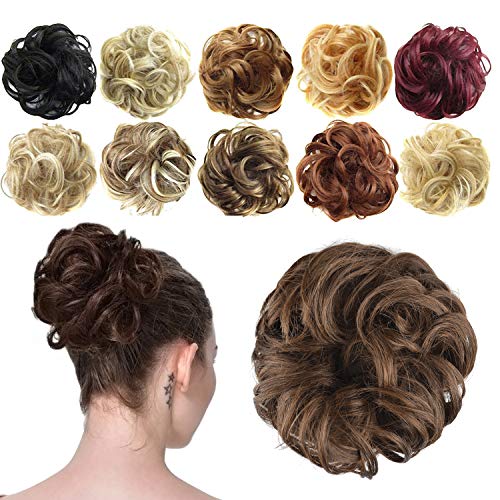 FESHFEN Moño Postizo Rizado, Coletero Postizo Sintético Moño Postizos de Pelo Natural Rizado Ondulado Postizo recogidos Coletero para Mujeres Coleta Extensiones de Cabello