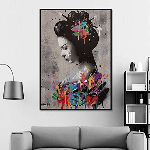Figura Cartel más Grande Mujer Japonesa Pintura al óleo Arte de la Pared Lienzo Imagen Sala de Estar Artista Moderno decoración del hogar sin Marco 60x84cm