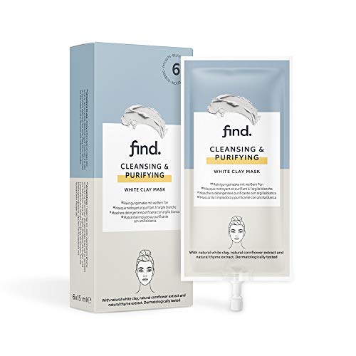 FIND - Mascarilla limpiadora y purificadora con arcilla blanca, 6 envases de 15 ml