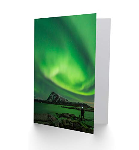 Fine Art Prints Northern Lights - Tarjeta de felicitación con sobre, diseño de Islas Lofoten Noruega