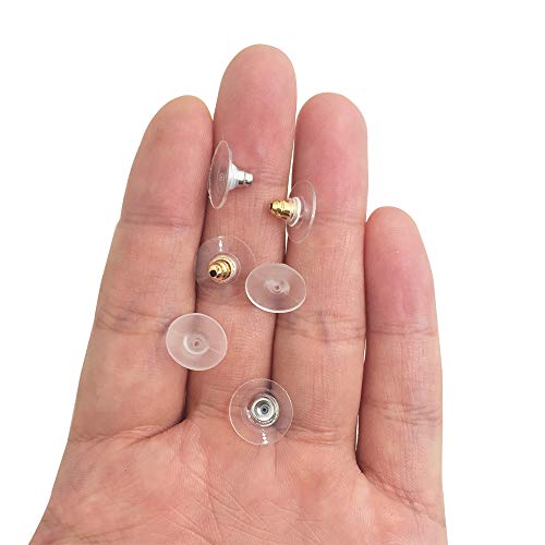 FineGood - Juego de 150 pares de almohadillas de seguridad para pendientes transparentes y de goma, color plateado, dorado, transparente