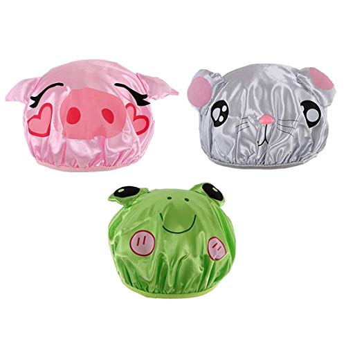 FineInno 3 Piezas Infantil Gorros de Ducha de Niña Kids Shower Cap Gorro de Baño Elástico Bath Hat con Doble Capa Impermeable Reutilizable