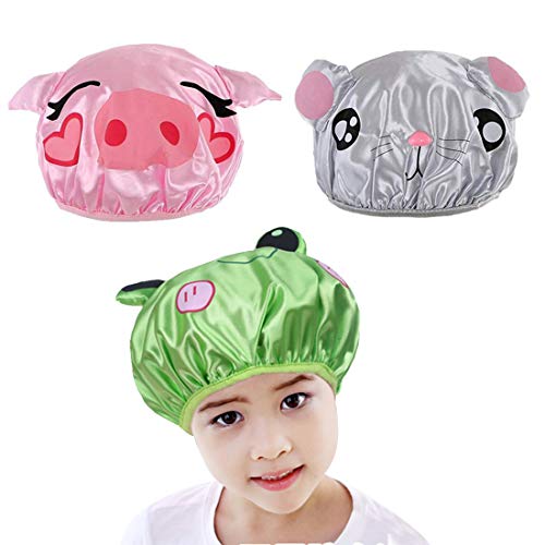 FineInno 3 Piezas Infantil Gorros de Ducha de Niña Kids Shower Cap Gorro de Baño Elástico Bath Hat con Doble Capa Impermeable Reutilizable