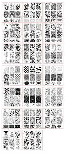Finger Angel 20 piezas diseño diferente Nail Art Stamping Plates + 1 piezas Square Green Rubber Stamper DIY imagen arte Nail Placas de sello Manicura plantilla Nail Art Tools