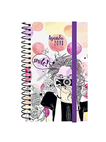 Finocam Espiral Design - Agenda 2018, semana vista apaisada, diseño Smile, catalán, 79 x 127 mm, 80 g/m²