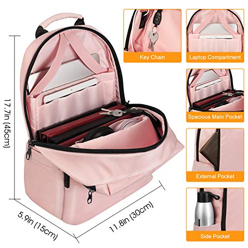 FINPAC Mochila para Portátil, Mochila Escolar de Tela y Nano-Moleculares Repelente al Agua con Puerto de Carga USB para Viaje Mujeres Hombres Se Adapta a Laptop de hasta 15.6", Rosa