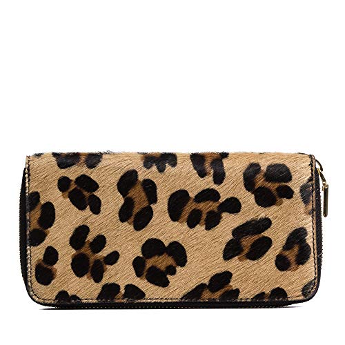 FIRENZE ARTEGIANI. Stella Cartera Mujer Mujer.Piel auténtica Cavallino Leopardo Grande .Made in Italy. Vera Pelle Italiana.19x2,5x10,5 cm. Color: Leopardo
