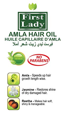 First Lady Herbal AMLA (Indian Gooseberry) Hair Oil 300ml - For Long, Strong, Dark Lustrous Hair - With Shikakai & Reetha - For All Hair Types