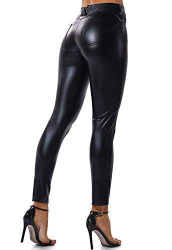 FITTOO Mujeres PU Leggins Cuero Brillante Pantalón Elásticos Pantalones para Mujer Negro S