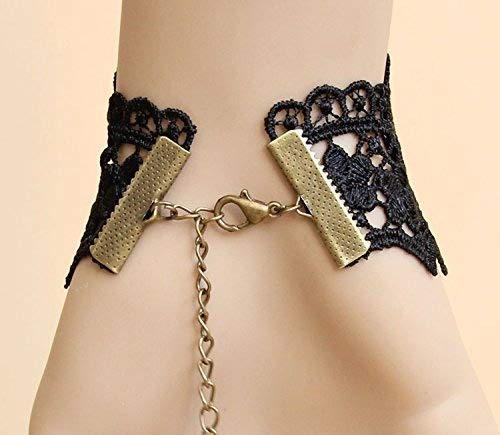 Five Season 1pcs Handmade Retro Black Lace Vampire Slave Bracelet With Fabric Flower And Red Resin Gothic Style by Five Season