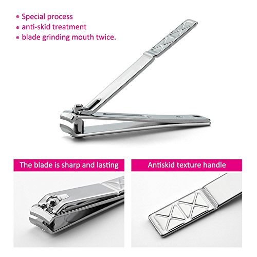 Fixget 18 Set de Manicura Pedicura Kit de uñas deAcero Inoxidable, Tijeras de uñas Profesionales Manicura Kit Incluye Herramientas Remover Cutícula (18Pcs Rojo)