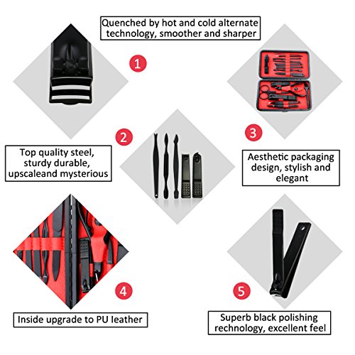 Fixget Set de Manicura, 16 Set Cortaúñas Conjunto Kit de Pedicura Profesional de Acero Inoxidable uñas Tijeras de Remover la Cutícula con Maletín de Viaje Portátil (16 Pcs Rojo)