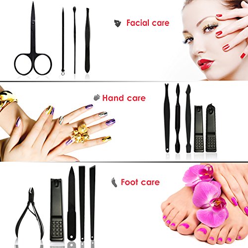 Fixget Set de Manicura, 16 Set Cortaúñas Conjunto Kit de Pedicura Profesional de Acero Inoxidable uñas Tijeras de Remover la Cutícula con Maletín de Viaje Portátil (16 Pcs Rojo)