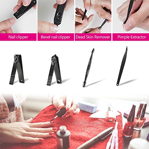 Fixget Set de Manicura, 16 Set Cortaúñas Conjunto Kit de Pedicura Profesional de Acero Inoxidable uñas Tijeras de Remover la Cutícula con Maletín de Viaje Portátil (16 Pcs Rojo)