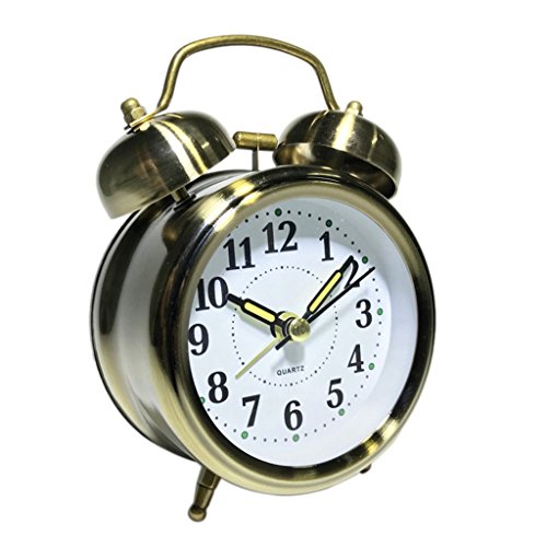 Fiyuer Reloj Despertador Vintage, Despertador Retro de Metal Mini con luz Nocturna y Alarma Progresiva despertadores analogicos Silencioso a Pilas Unidad de Cuarzo(Bronce)