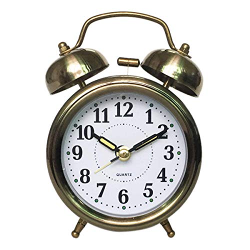 Fiyuer Reloj Despertador Vintage, Despertador Retro de Metal Mini con luz Nocturna y Alarma Progresiva despertadores analogicos Silencioso a Pilas Unidad de Cuarzo(Bronce)