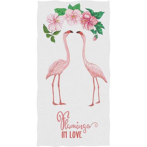 Flamingo Pareja de Enamorados con Estampado Floral Flor de Hibisco Diseño del día de San Valentín en Blanco Toalla de baño Suave Toallas de Mano absorbentes Baño