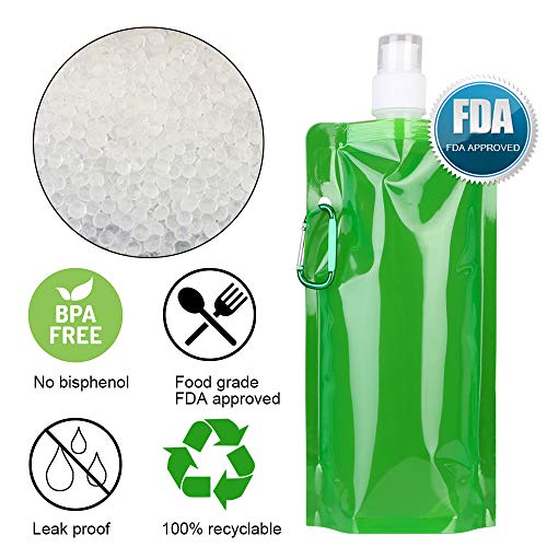 flintronic Botella de Agua Plegable, 8PCS Botella de Agua Plegable, Botella de Agua Potable Reutilizable de 680ml con Mosquetón de Aluminio para Senderismo, Ciclismo, Camping, Viajes, Escuela.