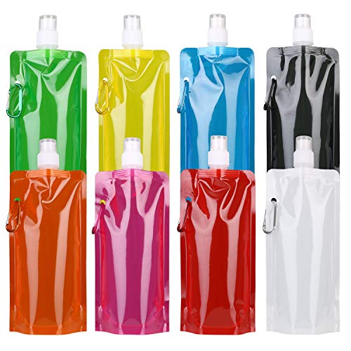 flintronic Botella de Agua Plegable, 8PCS Botella de Agua Plegable, Botella de Agua Potable Reutilizable de 680ml con Mosquetón de Aluminio para Senderismo, Ciclismo, Camping, Viajes, Escuela.