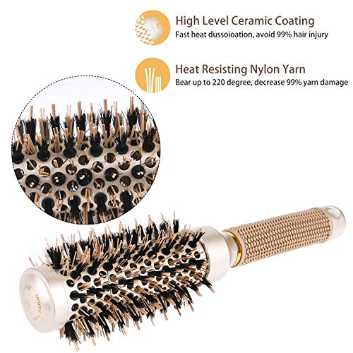 flintronic Cepillo Redondo Pelo, Antiestático Cepillo Redondo con Cerdas de Jabalí Nano Térmico Cerámico Lonic Tech para Protege Mejora la Textura Rizar Peinar para Secado de Cabello, Peinado