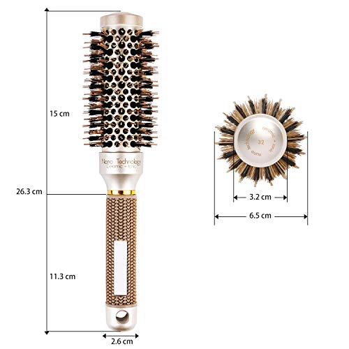 flintronic Cepillo Redondo Pelo, Antiestático Cepillo Redondo con Cerdas de Jabalí Nano Térmico Cerámico Lonic Tech para Protege Mejora la Textura Rizar Peinar para Secado de Cabello, Peinado