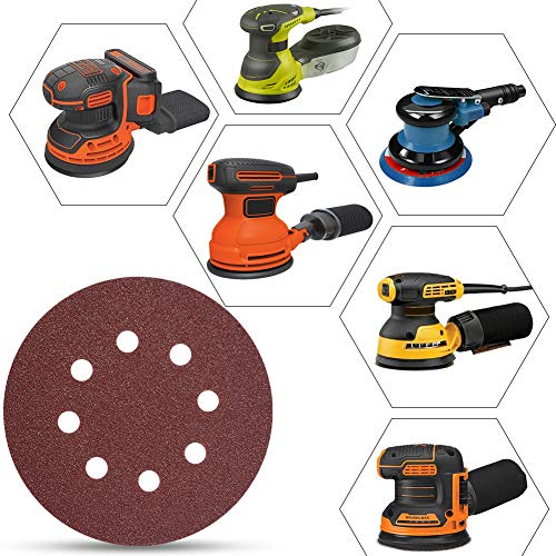 flintronic Disco de Lija, 80 Piezas Discos para Lijar ø 125 mm Grano Cada 15x40/60, 10x80/120/180/240/400, Discos de Pulir Velcro para Amoladorapara Lijadora orbital 8-Agujeros Velcro Papel De Lija
